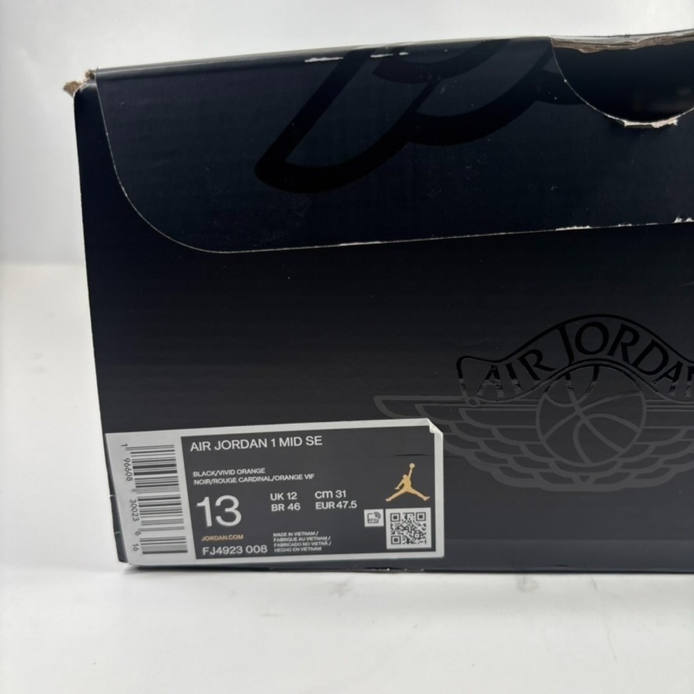 Nike Air Jordan 1 Mid SE Fat Tongue Men's US 13 Black/Vivid Orange FJ4923-008 - Picture 16 of 16